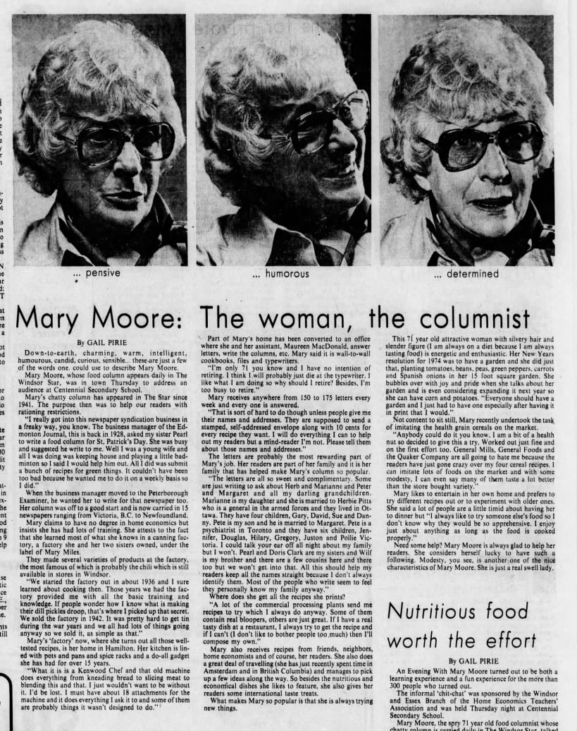 Mary Moore feature, 1974