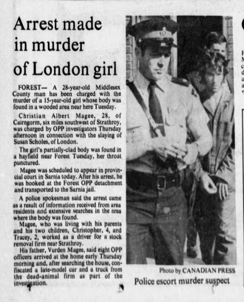 Christian Magee's arrest for the murder of Susan Scholes - June 1976