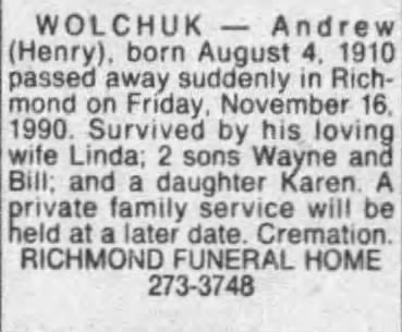 Obituary for Andrew WOLCHUK