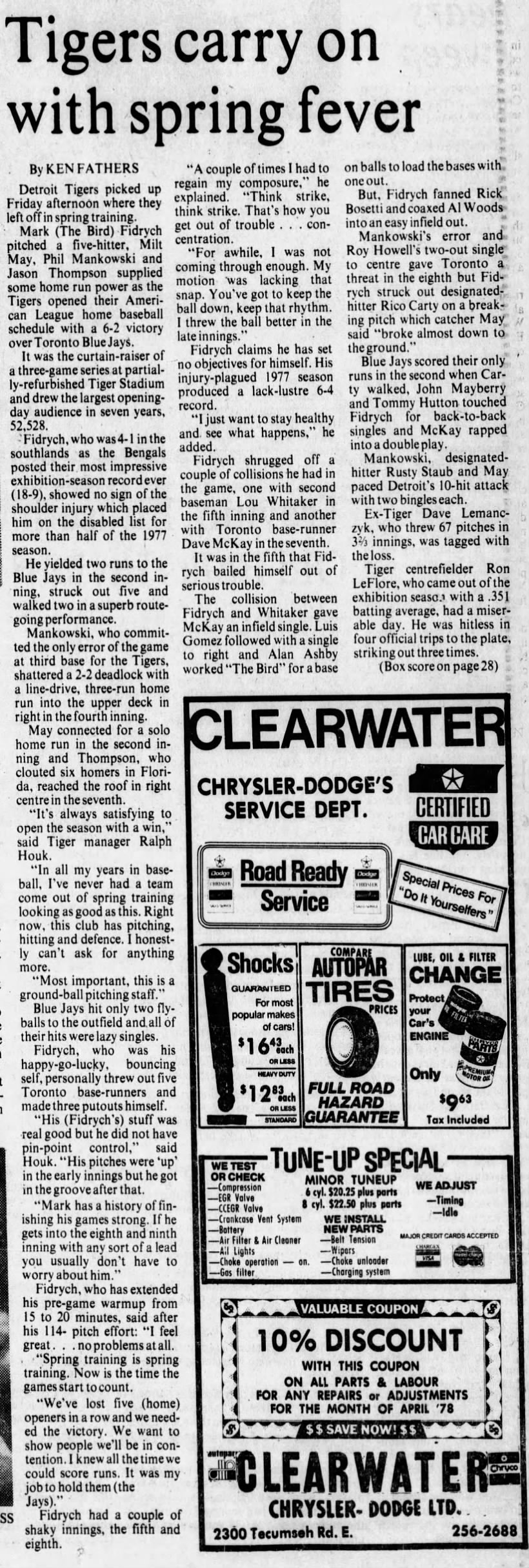 Sat 4/8/78: '78 Opening Day (Windsor coverage)