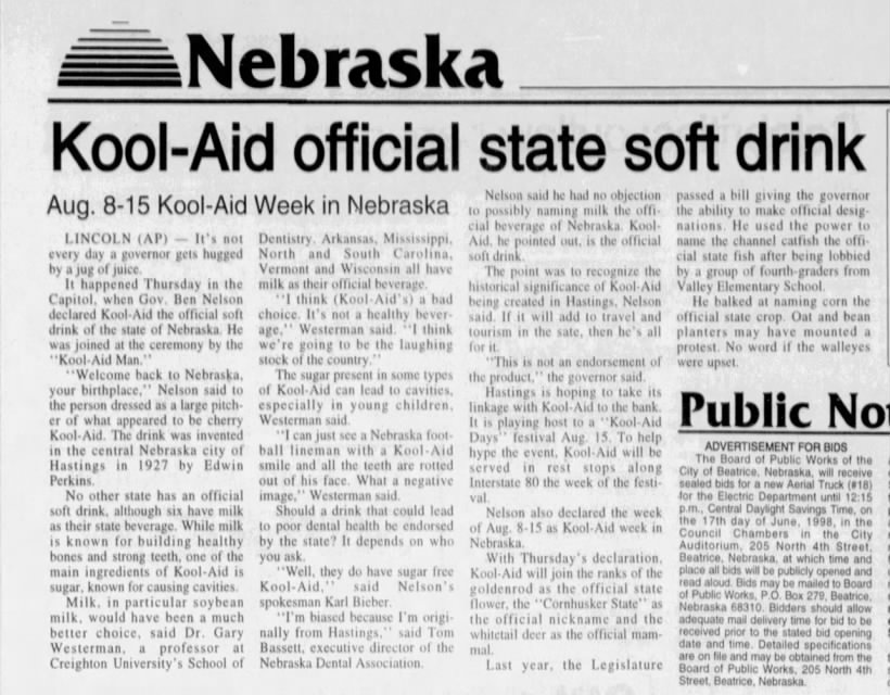 Kool-Aid is Nebraska State Soft Drink