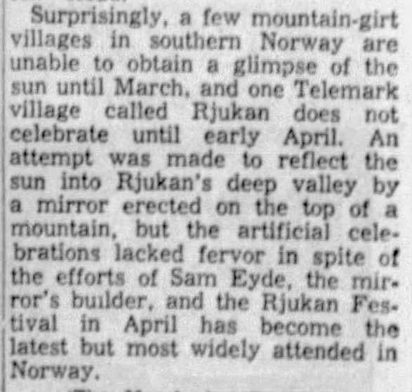 Early efforts by Sam Eyde to reflect sunlight into Rjukan