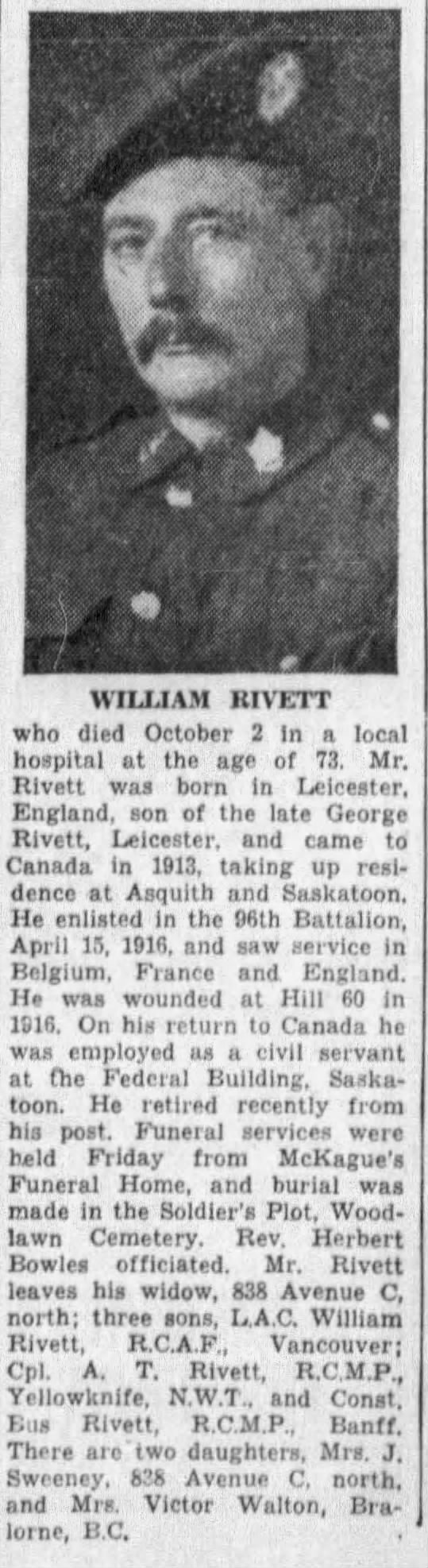 Obituary: WILLIAM RIVETT (Aged 73)