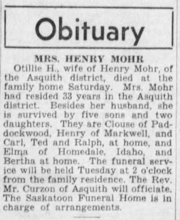 Obituary: Otillie H. Mohr