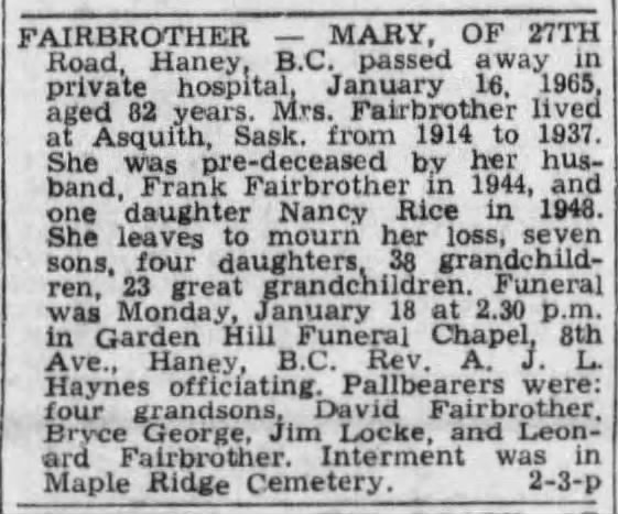 Obituary: Mary Fairbrother