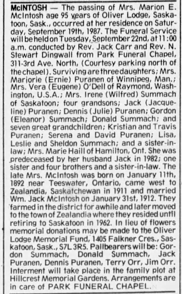 Obituary: Marion E. McIntosh