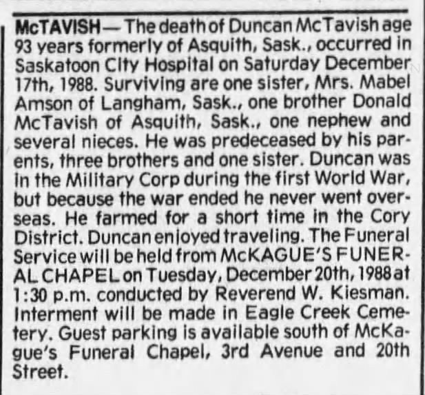 Obituary: Duncan McTAVISH (Aged 93)