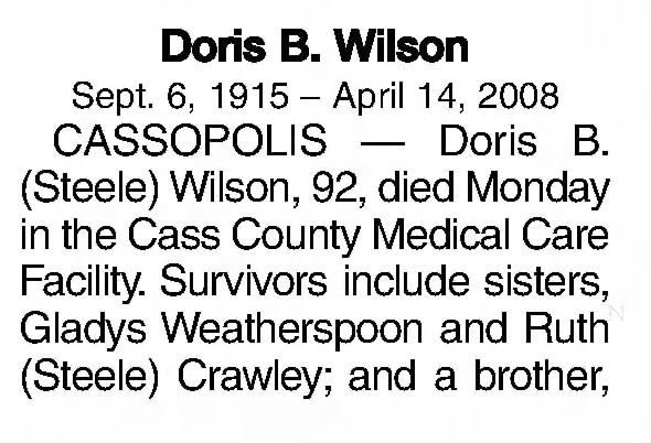 Death notice for Doris B. Wilson 