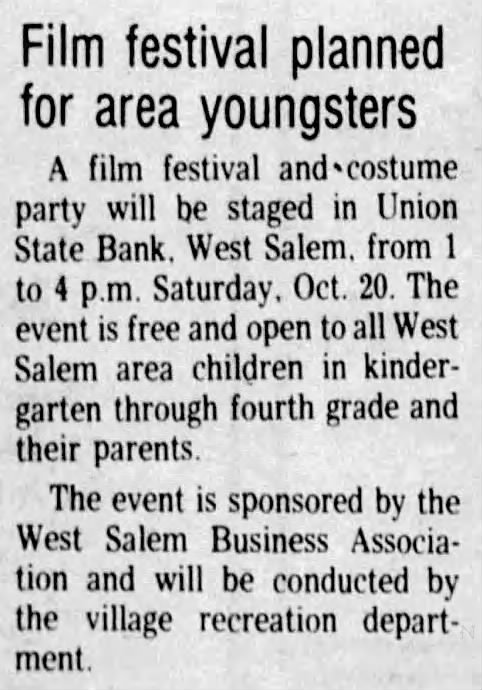 1979 West Salem Business Association sponsors  children's film festival and costume party