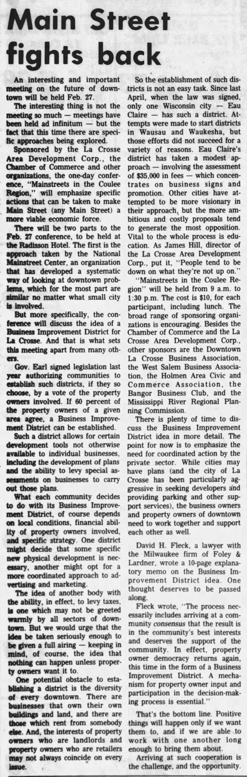 1985 Mainstreets program sponsored by West Salem Business Association