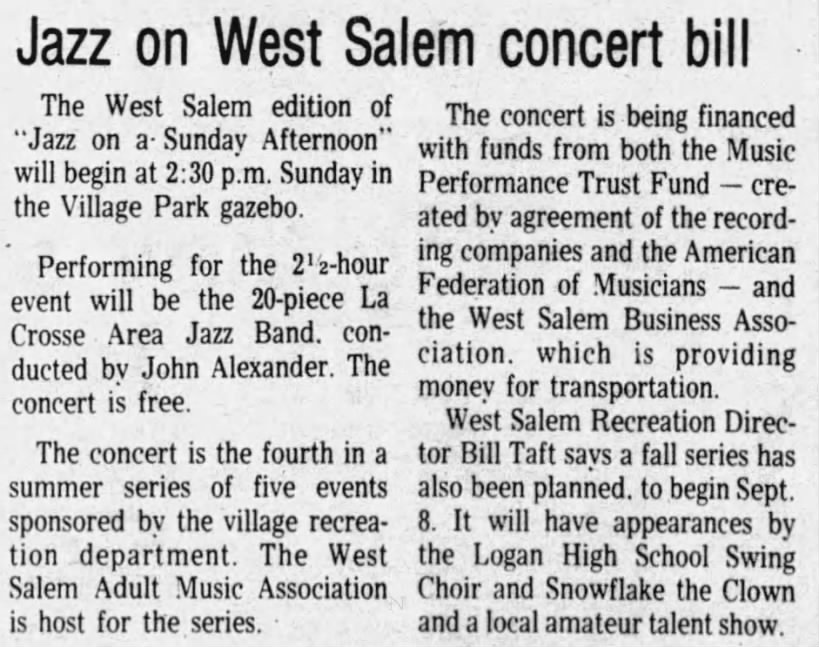 1979 West Salem Business Association Jazz Concert
