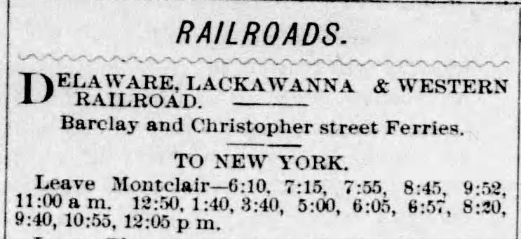 Daily train schedule from Montclair to New York - 1882