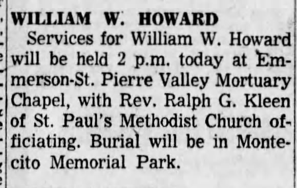 William W. Howard: Funeral Services [Death]