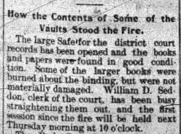 Contents of district court vaults are spared in fire
