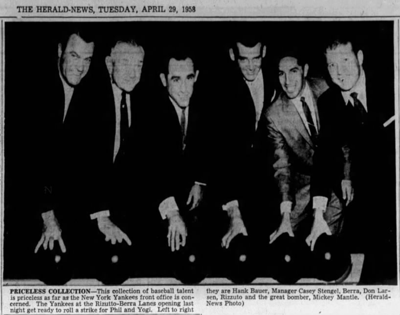 Yankee stars at the opening of Rizzuto-Berra Bowling Lanes