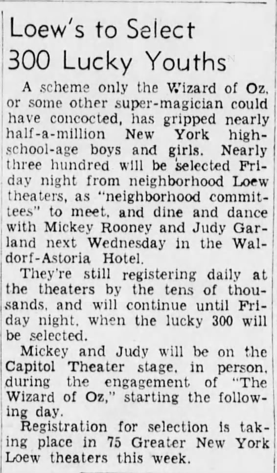 "Lucky Youths" will win chance to meet Judy Garland