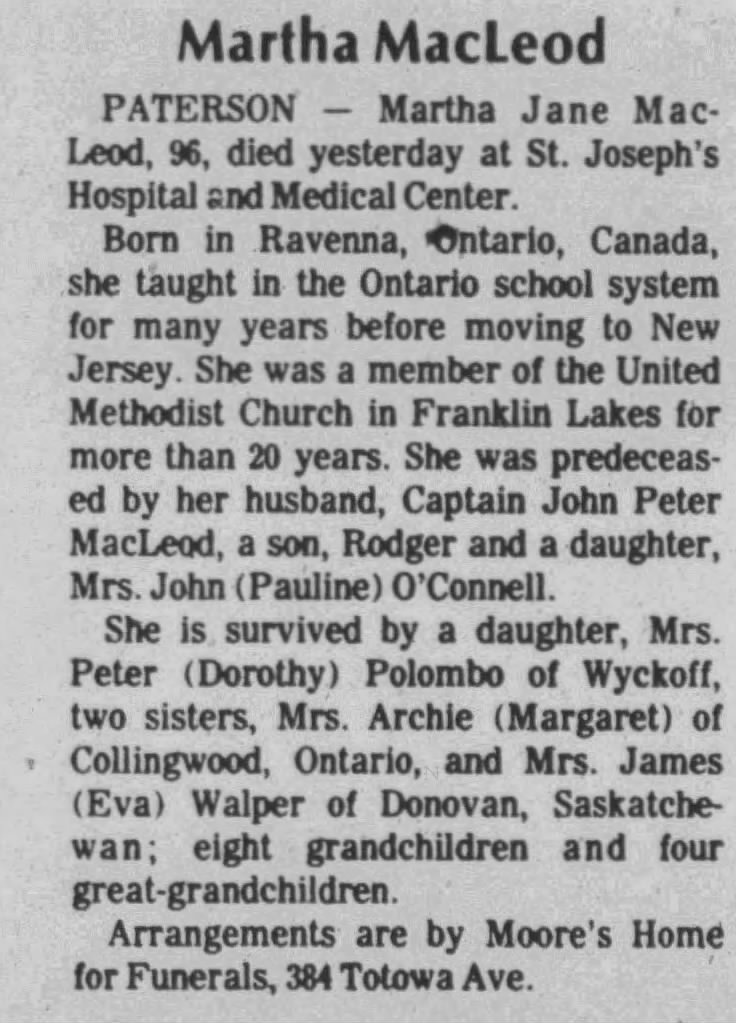 Obituary: Martha Jane MacLeod (Aged 96)