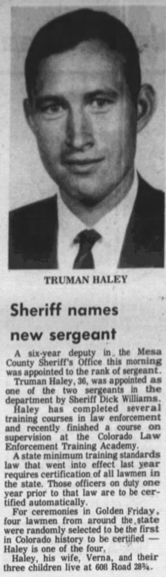 Truman Haley becomes Mesa County sergeant