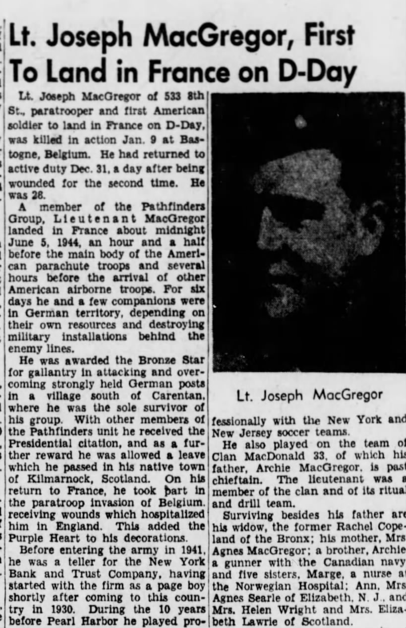 Obituary for Joseph MacGregor (Aged 28)