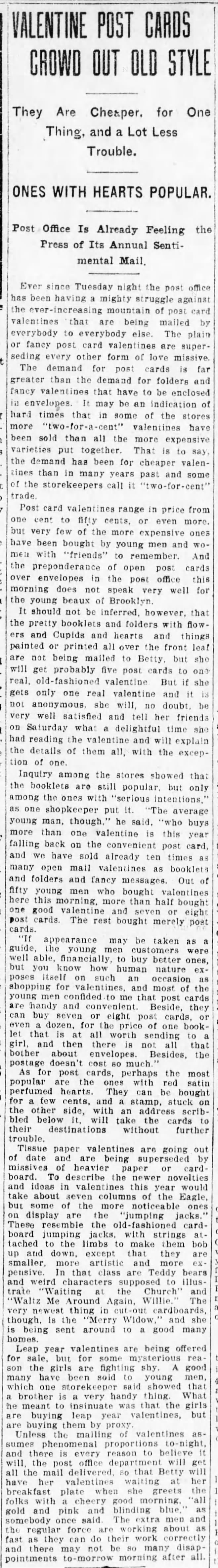 Postcard Valentines popular in 1908