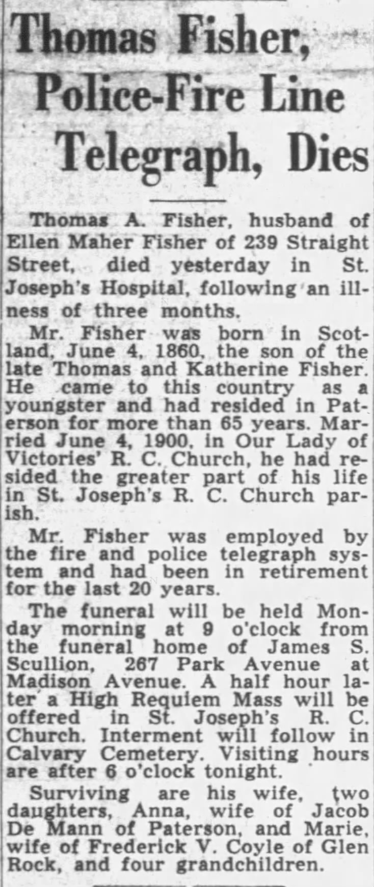Obituary for Thomas Fisher