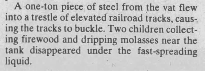 The Great Molasses Flood damages elevated railroad tracks