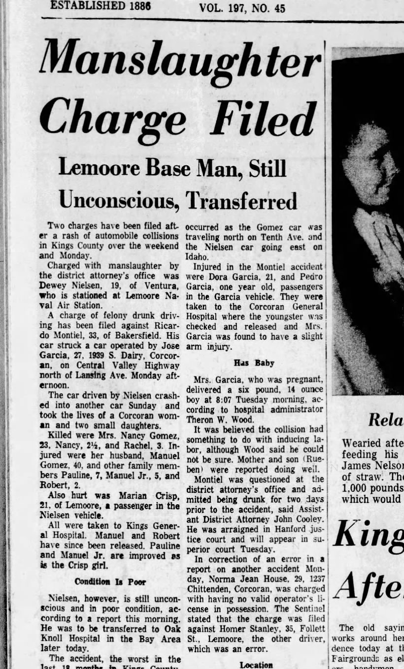 23/08/1961 Dewey Rosencrans Nielsen inculpé pour la mort de Nancy Leal Gomez