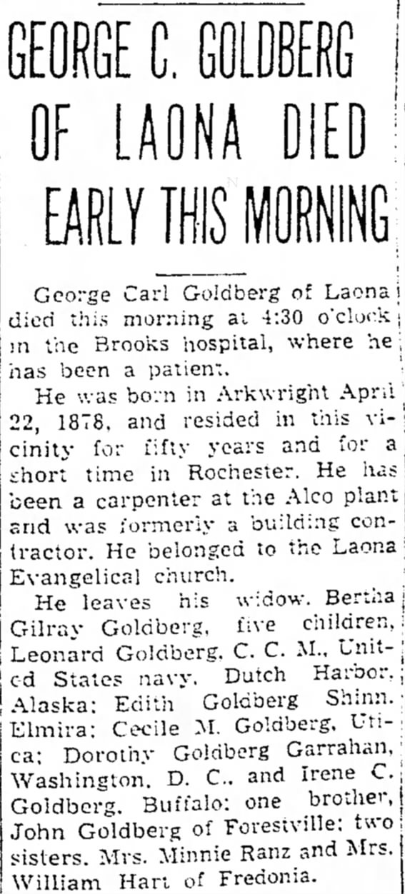 George Goldberg, Bertha Gilray's spouse, died