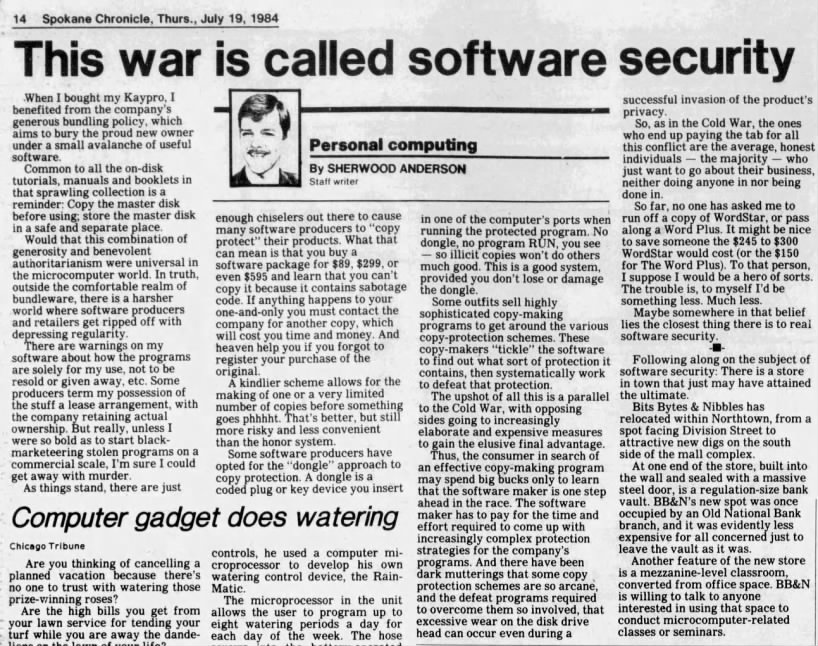 First mention of “dongle” in a U.S. newspaper.