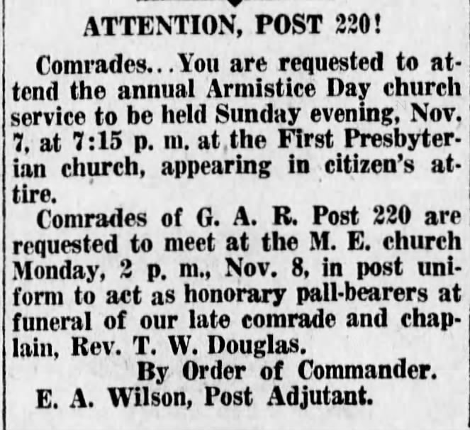 Attention Post 220: Funeral of Rev. T. W. Douglas