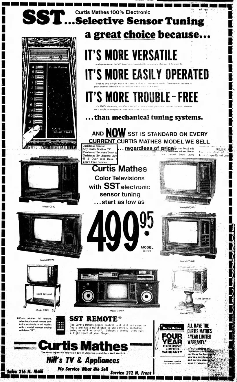 Early example of TV/VCR combo (bottom center)
