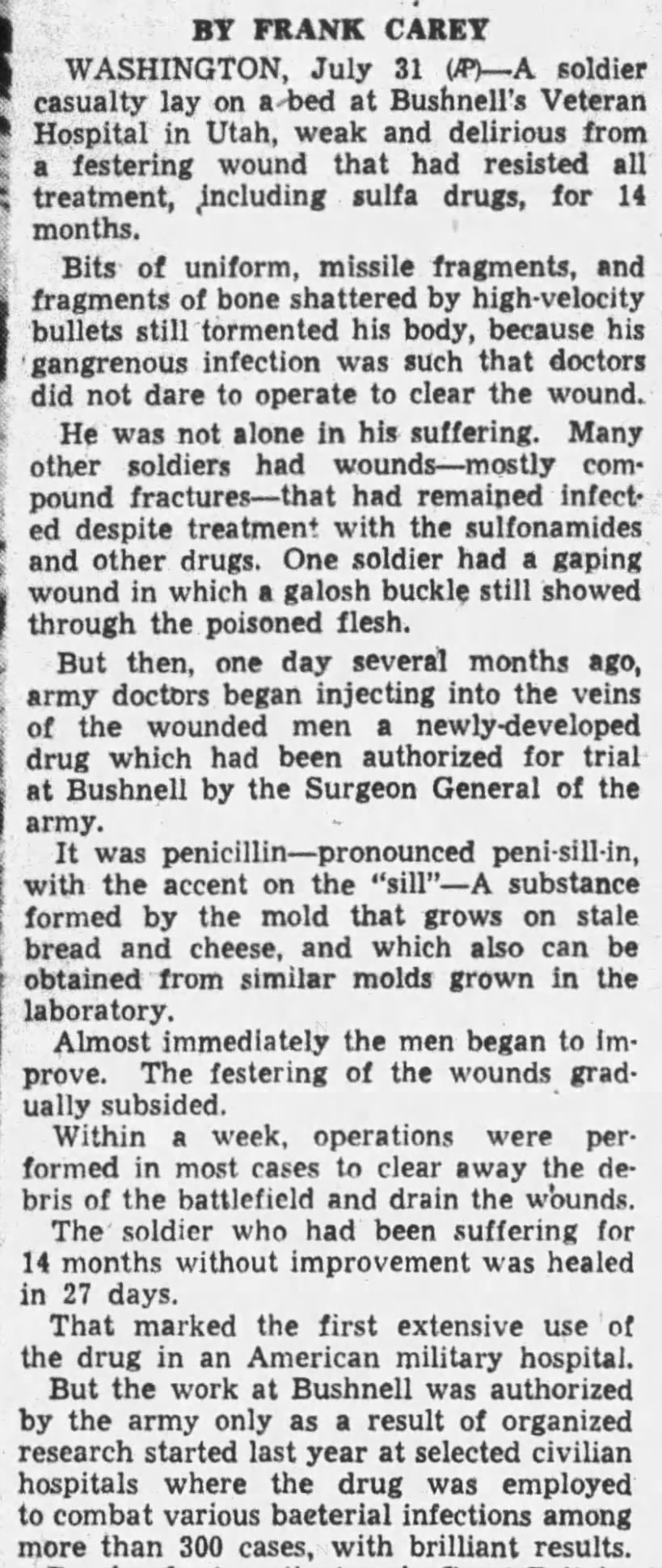 Wounded soldiers respond to penicillin