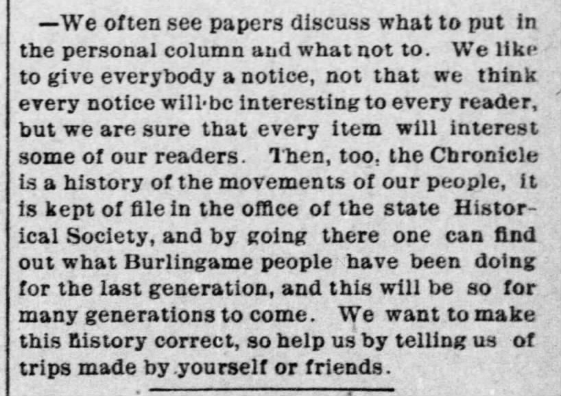 Paper encourages readers to submit their social news, 1895