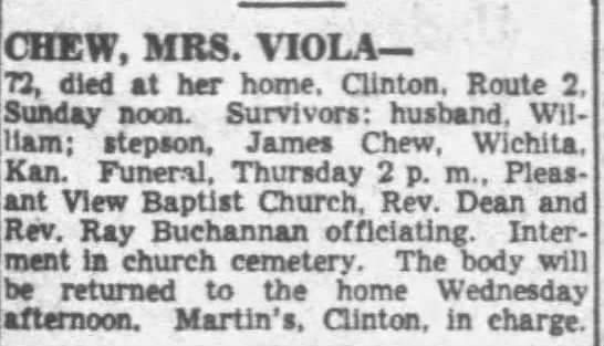 Obituary: Mrs. Viola CHEW (Aged 72)
