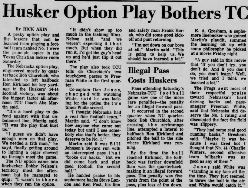 1965 Nebraska-TCU LJS option play