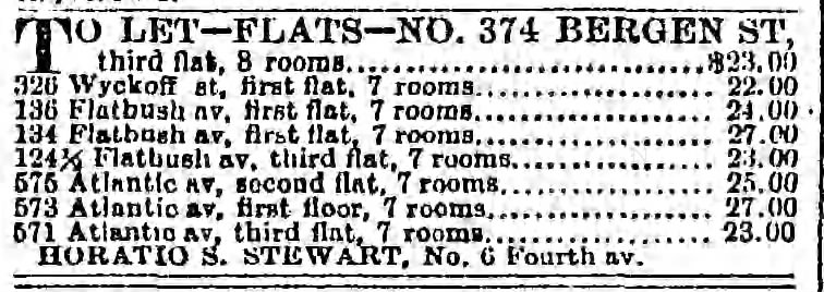 134 Flatbush, Renting first flat, 7 rooms, in 1884 for $27/month