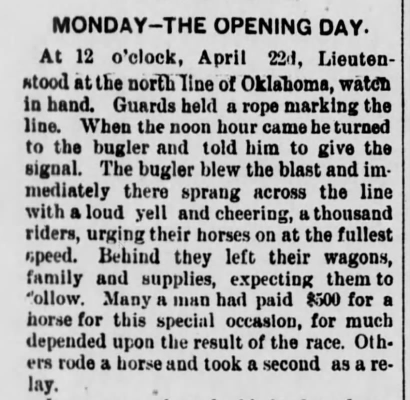 Description of the Oklahoma Land Rush opening day