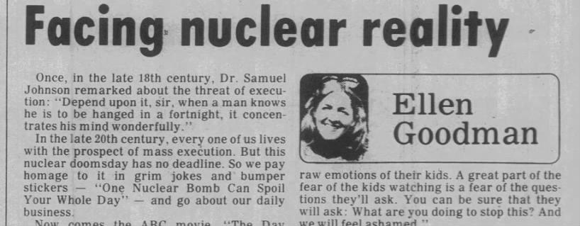 "One nuclear bomb can spoil your whole day" (1983).