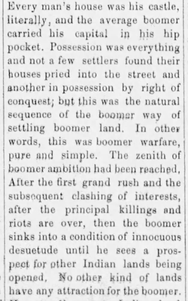 Description of 'Boomer' - 1891 