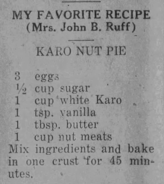 Recipe: Karo Nut Pie (1933)