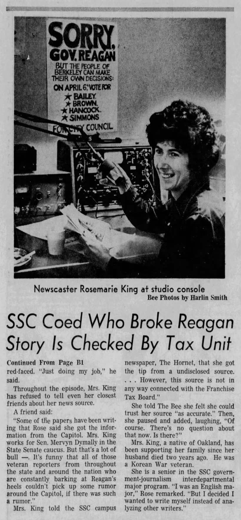 SSC Coed Who Broke Reagan Story Is Checked By Tax Unit