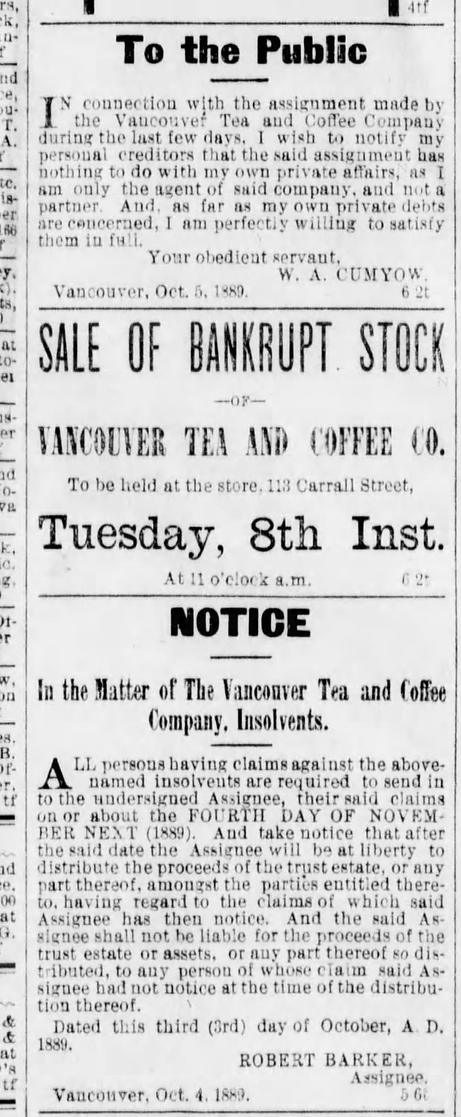 Van Tea & Coffee bankrupt