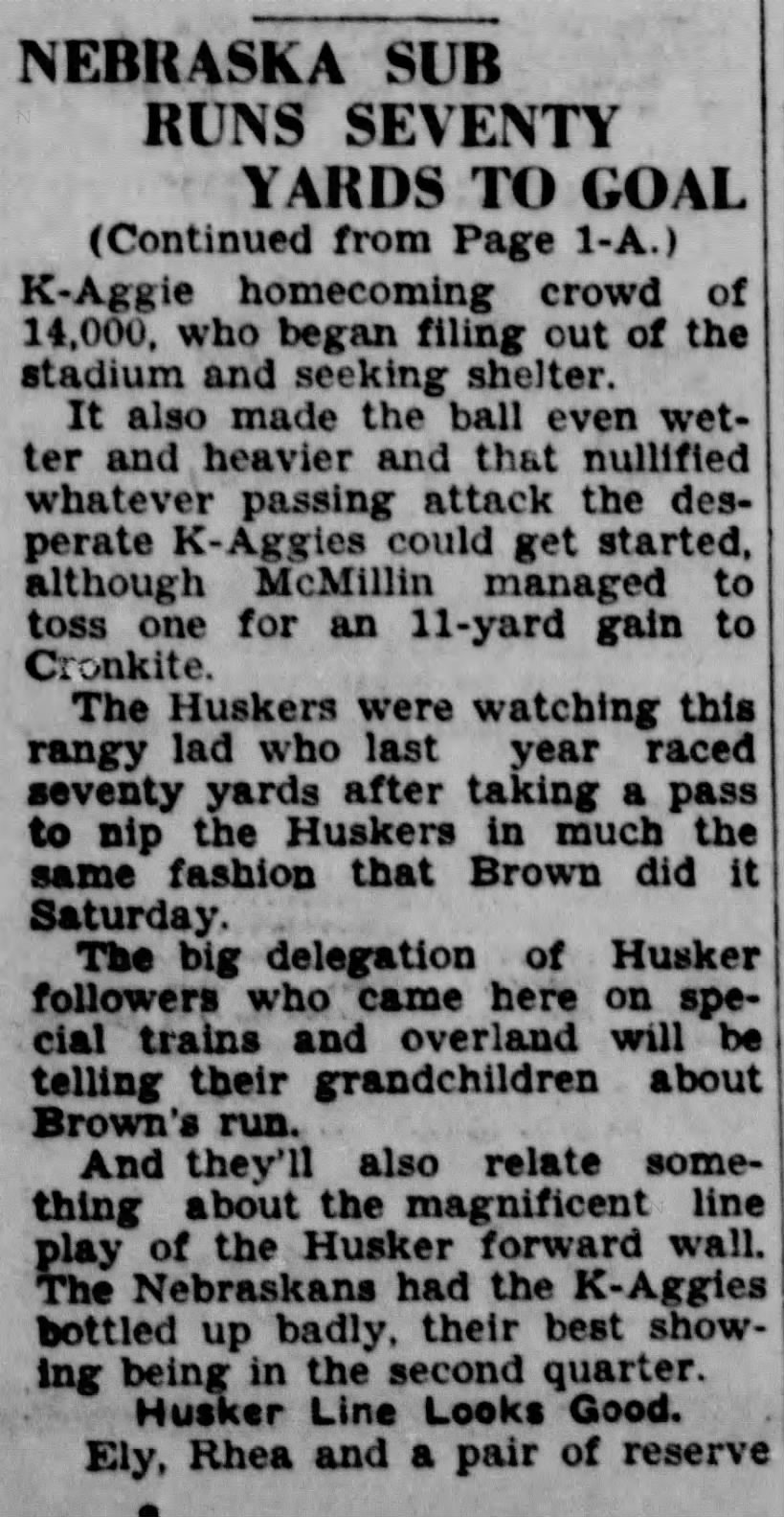 1931 Nebraska-Kansas State football, part 2