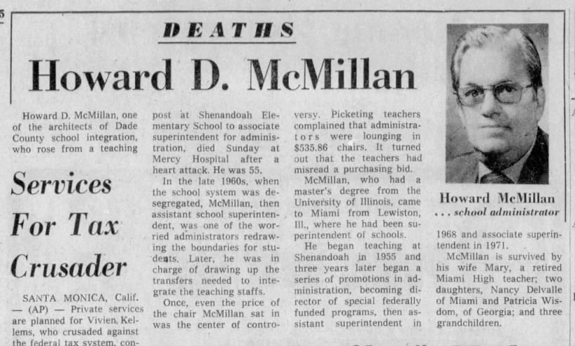 Obituary: Howard D McMillan (Aged 55)