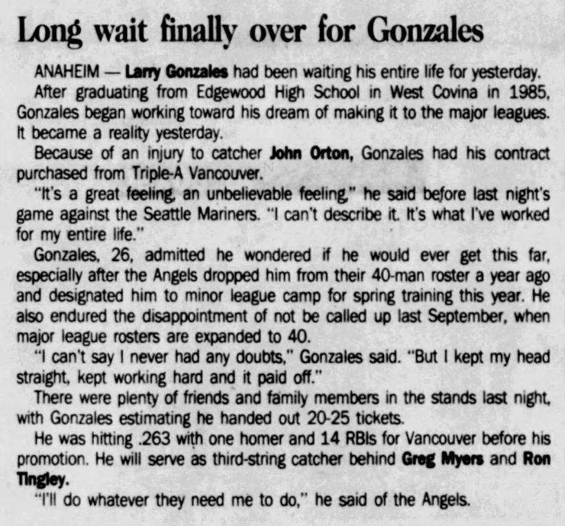Larry Gonzales - June 12, 1993 - Greatest21Days.com