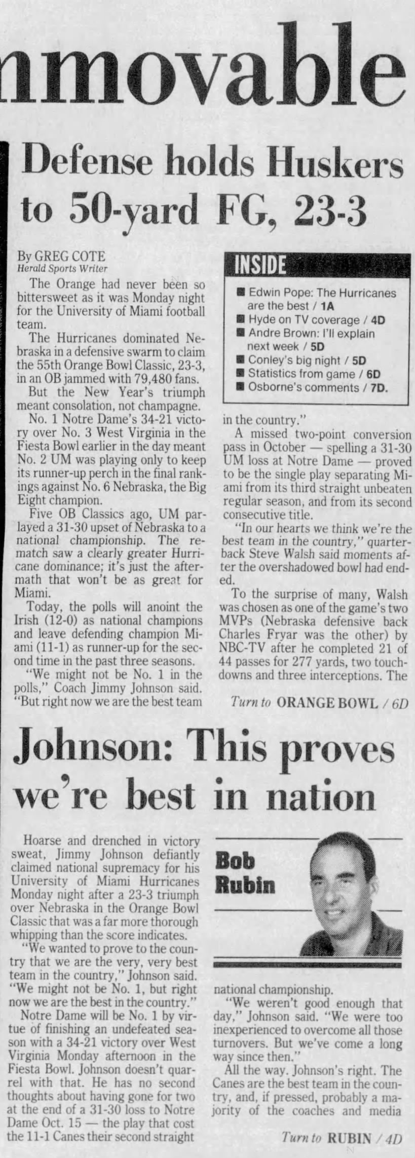 1989 Orange Bowl game, Miami Herald 1