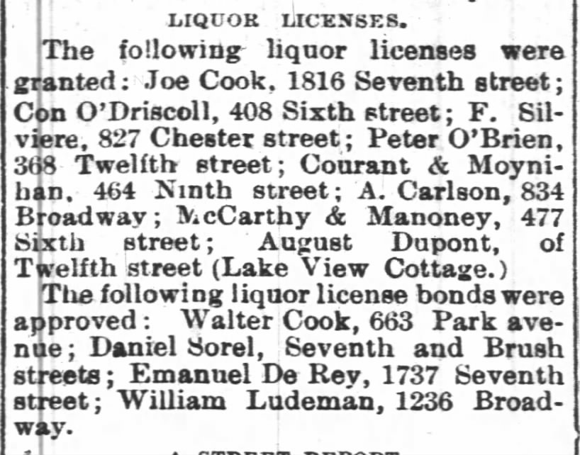 liquor license to August Dupont -- Lake View Cottage (Rosso's Cottage)
