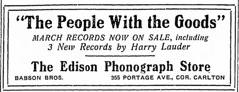 Early Babson Bros Ad in Canada - The Edison Phonograph Store