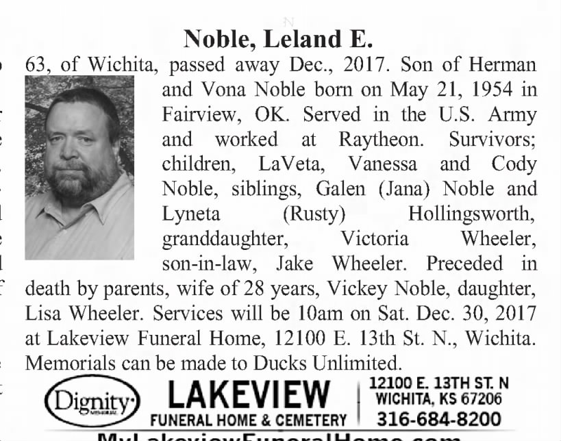 Obituary for Leland E. Noble, 1954-2017 (Aged 63)
