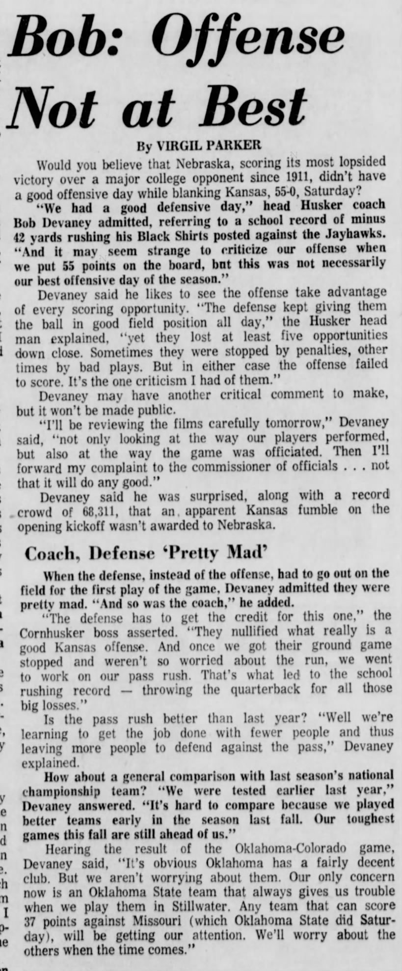 1971 Nebraska-Kansas offense